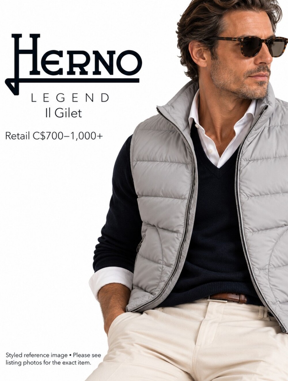 Herno Legend Quilted Puffer Vest in Gray LIKE New NWOT